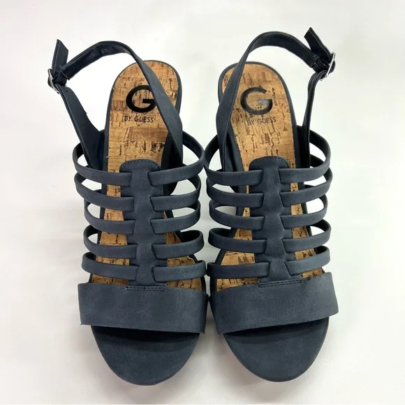 G by Guess Seany Platform Strappy Sandals Washed Denim 10 - Picture 4 of 16